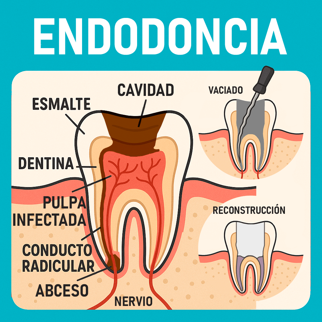 Explicación gráfica donde actúa la endodoncia